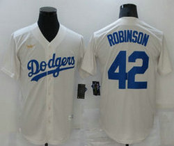 Nike Los Angeles Dodgers #42 Jackie Robinson Cream Gold Logo Throwback Authentic Stitched MLB jersey