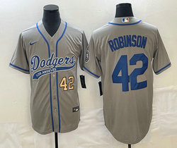 Nike Los Angeles Dodgers #42 Jackie Robinson Gray Gold #42 Front Joint Name Game Authentic Stitched MLB Jersey