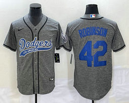 Nike Los Angeles Dodgers #42 Jackie Robinson Hemp grey Joint Authentic Stitched baseball jersey