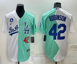 Nike Los Angeles Dodgers #42 Jackie Robinson White and Green Red #42 number in front Game Stitched MLB Jersey