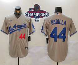 Nike Los Angeles Dodgers #44 Vicente Padilla Gray 2024 World Series Champions Angeles 44 front Game Authentic Stitched MLB Jersey