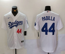 Nike Los Angeles Dodgers #44 Vicente Padilla White #44 on front Game Authentic Stitched MLB Jersey