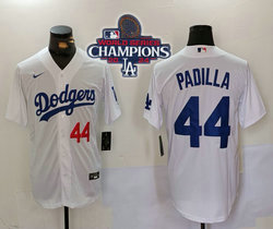 Nike Los Angeles Dodgers #44 Vicente Padilla White 2024 World Series Champions #44 on front Game Authentic Stitched MLB Jersey