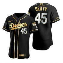 Nike Los Angeles Dodgers #45 Matt Beaty Black Golden 2020 World Series Champions Jerseys