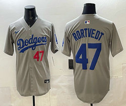 Nike Los Angeles Dodgers #47 Ben Rortvedt Gray 47 front MLB Jersey