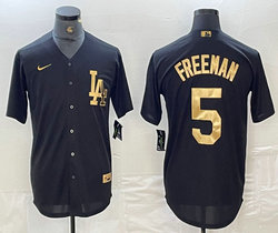 Nike Los Angeles Dodgers #5 Freddie Freeman Black Gold 4(IV) Stitched MLB Jersey