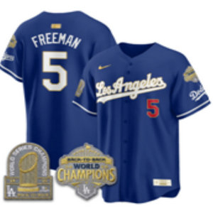 Nike Los Angeles Dodgers #5 Freddie Freeman Blue 2026 Gold Collection 9x & B2B Champs Patch Jersey