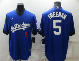 Nike Los Angeles Dodgers #5 Freddie Freeman Blue City Game In front of the number Authentic Stitched MLB Jersey