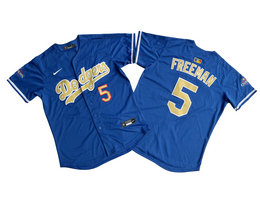 Nike Los Angeles Dodgers #5 Freddie Freeman Blue Gold Name Champions Limited MLB Jersey