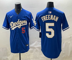 Nike Los Angeles Dodgers #5 Freddie Freeman Blue Golden Character MLB Jersey