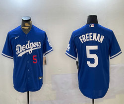 Nike Los Angeles Dodgers #5 Freddie Freeman Blue Red 5 front Baseball Jersey