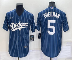 Nike Los Angeles Dodgers #5 Freddie Freeman Blue White stripe Throwback Authentic Stitched MLB jersey