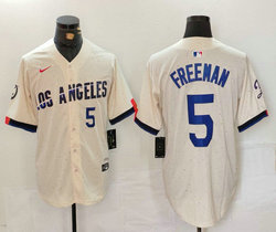 Nike Los Angeles Dodgers #5 Freddie Freeman Cream 2024 City 5 front Jersey