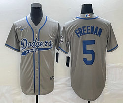 Nike Los Angeles Dodgers #5 Freddie Freeman Gray Joint Name Game Authentic Stitched MLB Jersey