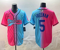 Nike Los Angeles Dodgers #5 Freddie Freeman Pink and Blue Joint MLB Jersey