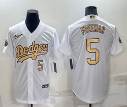 Nike Los Angeles Dodgers #5 Freddie Freeman White #5 in front 2022 All Star Authentic Stitched MLB Jersey