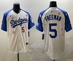 Nike Los Angeles Dodgers #5 Freddie Freeman White Blue arm 2025 Tokyo Series Jersey