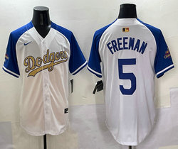 Nike Los Angeles Dodgers #5 Freddie Freeman White Blue arm Name Champions Jersey