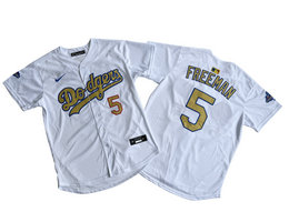 Nike Los Angeles Dodgers #5 Freddie Freeman White Gold Name Champions Limited MLB Jersey