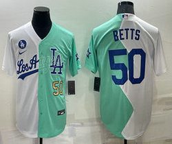 Nike Los Angeles Dodgers #50 Mookie Betts 2022 Celebrity Gold #50 number in front Game Stitched MLB Jersey
