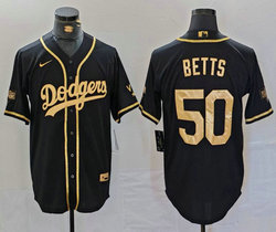 Nike Los Angeles Dodgers #50 Mookie Betts Black Fashion Gold Name Authentic Stitched MLB Jersey