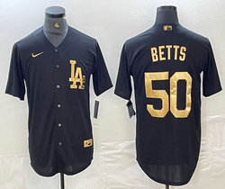 Nike Los Angeles Dodgers #50 Mookie Betts Black Gold 4(IV) Stitched MLB Jersey