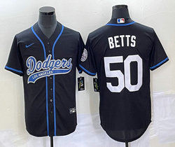 Nike Los Angeles Dodgers #50 Mookie Betts Black Joint Name Game Authentic Stitched MLB Jersey