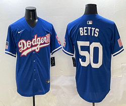 Nike Los Angeles Dodgers #50 Mookie Betts Blue 2(II) flag Joint MLB Jersey