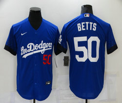 Nike Los Angeles Dodgers #50 Mookie Betts Blue 2021 City Game Authentic Stitched MLB Jersey