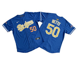 Nike Los Angeles Dodgers #50 Mookie Betts Blue Gold Name Champions Limited MLB Jersey