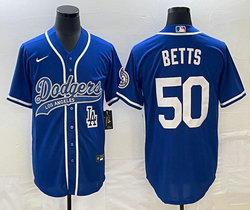 Nike Los Angeles Dodgers #50 Mookie Betts Blue Joint Team Patch on front Stitched MLB Jersey