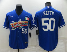 Nike Los Angeles Dodgers #50 Mookie Betts Blue Rainbow Game Authentic Stitched MLB Jersey