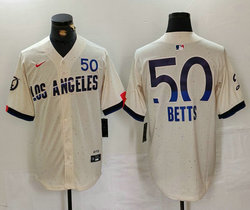 Nike Los Angeles Dodgers #50 Mookie Betts Cream 2024 City 50 Front The number is above the name Jersey