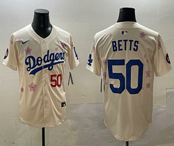 Nike Los Angeles Dodgers #50 Mookie Betts Cream 2025 Tokyo Series Jersey