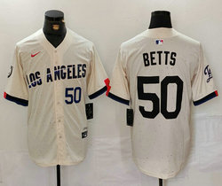 Nike Los Angeles Dodgers #50 Mookie Betts Cream City Black name 50 front Authentic Stitched MLB Jersey