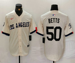 Nike Los Angeles Dodgers #50 Mookie Betts Cream City Black name Authentic Stitched MLB Jersey