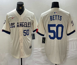 Nike Los Angeles Dodgers #50 Mookie Betts Cream 2024 City 50 Front Game Authentic Stitched MLB Jersey