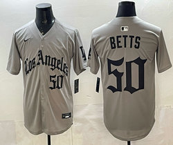 Nike Los Angeles Dodgers #50 Mookie Betts Grey Gothic Style LA Baseball Jersey