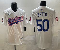 Nike Los Angeles Dodgers #50 Mookie Betts White 2(II) Joint Authentic Stitched MLB Jersey