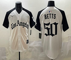 Nike Los Angeles Dodgers #50 Mookie Betts White Black 5(V) Joint MLB Jerseys