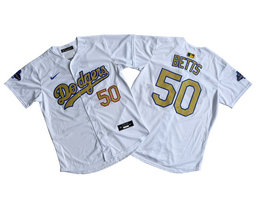 Nike Los Angeles Dodgers #50 Mookie Betts White Gold Name Champions Limited MLB Jersey