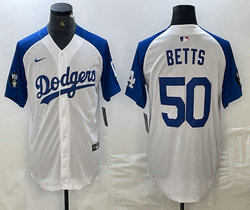 Nike Los Angeles Dodgers #50 Mookie Betts White fashion Game Authentic Stitched MLB Jersey