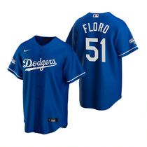 Nike Los Angeles Dodgers #51 Dylan Floro Blue Game 2020 World Series Champions Jerseys