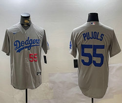 Nike Los Angeles Dodgers #55 Albaert Pujols Gray Game 55 front Authentic Stitched MLB Jersey