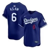 Nike Los Angeles Dodgers #6 H.S.Kim Blue Red 6 front Authentic Stitched MLB Jersey