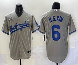 Nike Los Angeles Dodgers #6 H.S.Kim Gray Angeles Authentic Stitched MLB Jersey
