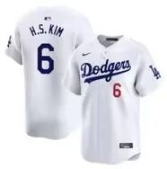 Nike Los Angeles Dodgers #6 H.S.Kim White Red 6 front Authentic Stitched MLB Jersey