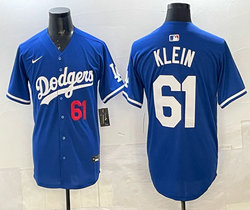 Nike Los Angeles Dodgers #61 Will Klein Grey Dodgers Blue 16 front MLB Jersey