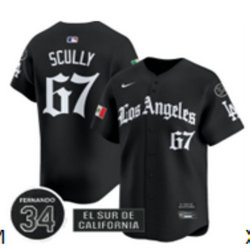 Nike Los Angeles Dodgers #67 Vin Scully Black 5(V) Joint With 34 MLB Jersey