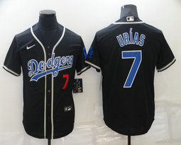Nike Los Angeles Dodgers #7 Julio Urias Black Color Blue Number Game Authentic Stitched MLB Jersey